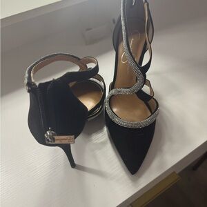 Elegant Black Stiletto Heels with Rhinestone Accents